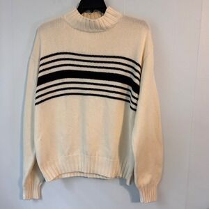 Daniel Cremieux Sport Mens XL Cream Navy Striped Mock Neck Cotton Sweater